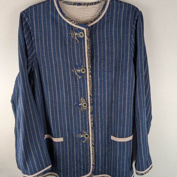 Vintage Striped Asian Style Button Front Jacket Unique Design - Picture 1 of 4